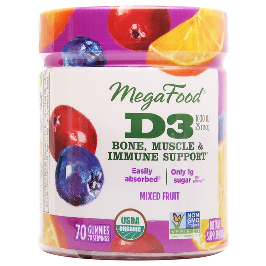 MegaFood - D3 Bone Muscle & Immune Support Mixed Fruit Flavor - 70 Gummies