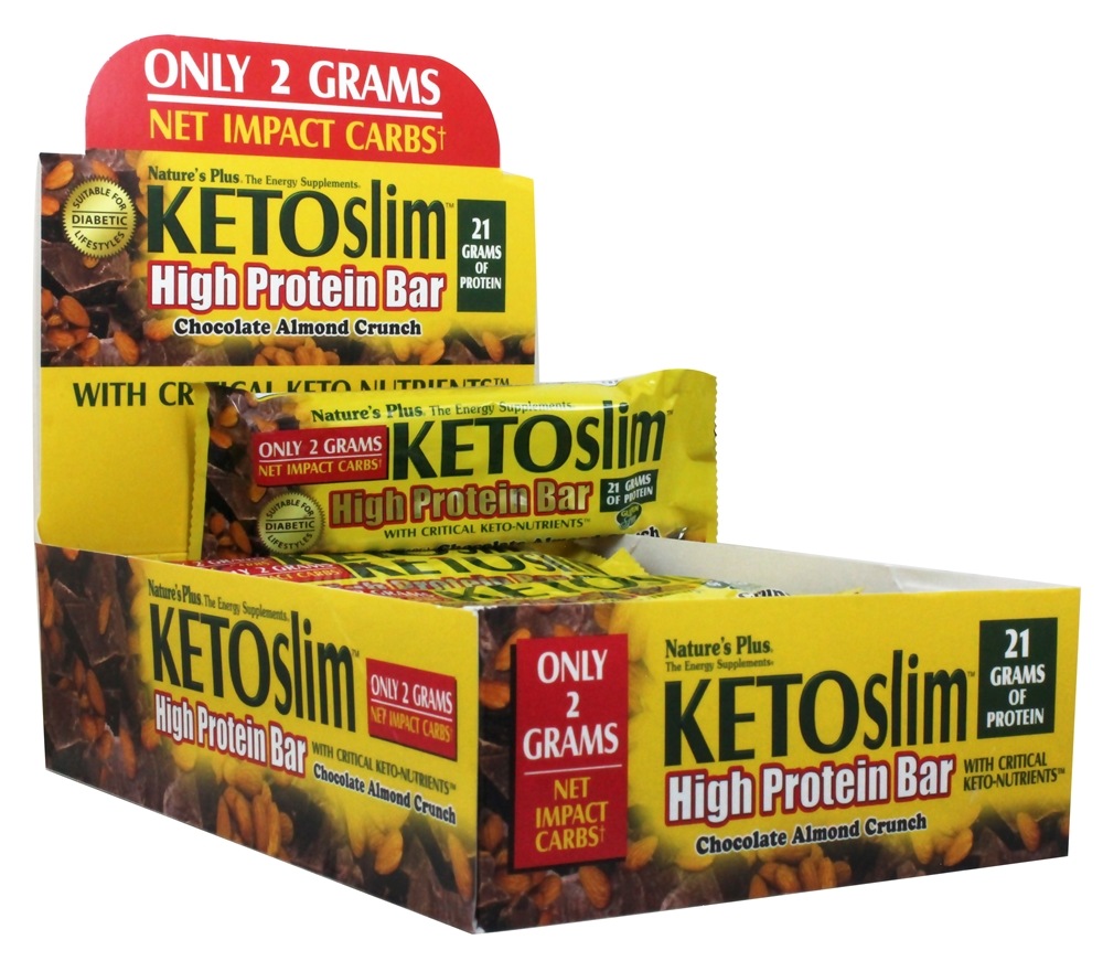 Natures Plus - KETOslim High Protein Bars Box Chocolate Almond Crunch - 12 Bars