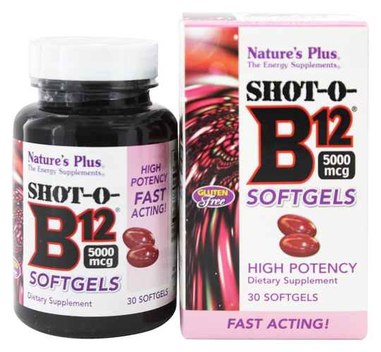 Natures Plus - Shot-O-B12 High Potency 5000 mcg. - 30 Softgels