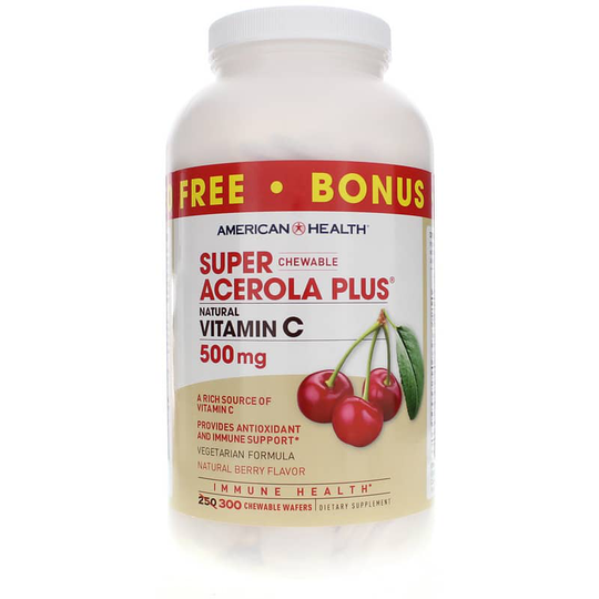 American Health Super Acerola Plus Natural Vitamin C Bonus Size 300 Chewables