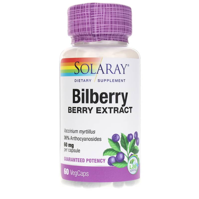 Solaray Bilberry Berry Extract 60 Mg 60 Veg Capsules
