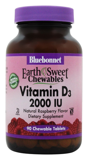 Bluebonnet Nutrition - Earth Sweet Chewable Vitamin D3 Natural Raspberry Flavor 2000 IU - 90 Chewable Tablets