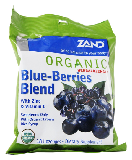 Zand - Herbalozenge Organic Blue-Berries Blend with Zinc & Vitamin C Elderberry Blueberry Flavor - 18 Lozenges