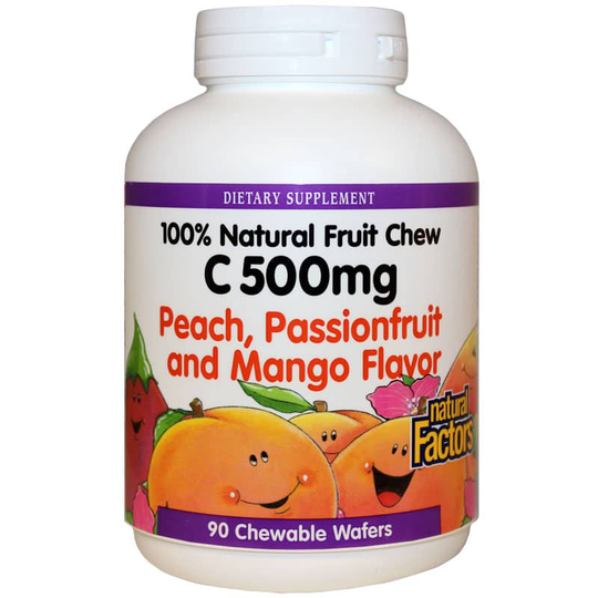 Natural Factors C-500 Mg Natural Fruit Chew Peach Passionfruit Mango 90 Wafers