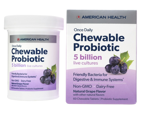 American Health - Once Daily Chewable Probiotic Natural Grape 5 Billion CFU - 60 Chewable Tablets