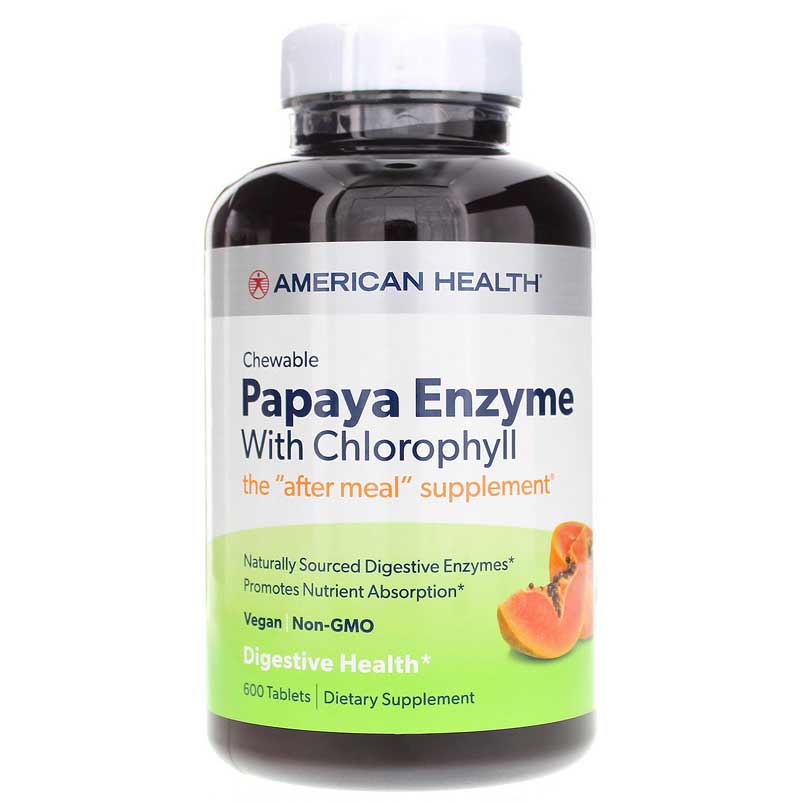 American Health Chewable Papaya Enzyme with Chlorophyll 600 Chewable Tablets