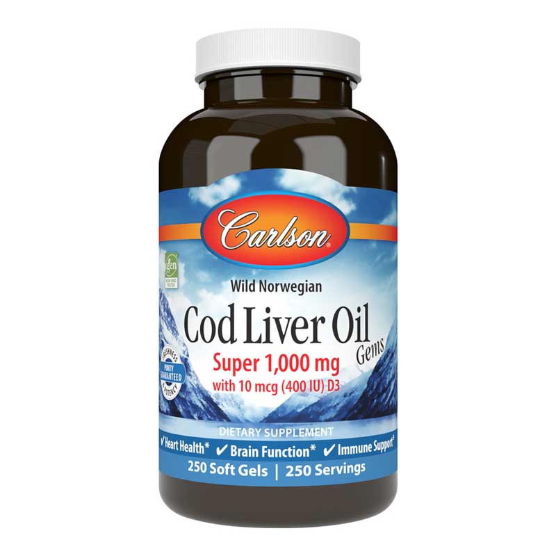 Carlson Labs Cod Liver Oil Gems Super 1000 Mg 250 Softgels