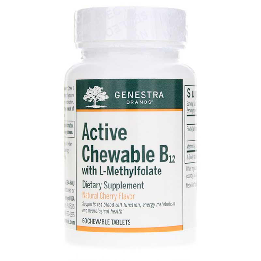 Genestra Active Chewable B12 with L-Methylfolate Cherry Flavor 60 Chewable Tablets