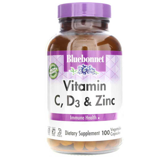 Bluebonnet Vitamin C, D3 & Zinc, 100 Veg Capsules