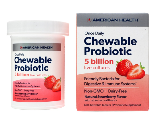 American Health - Once Daily Chewable Probiotic Natural Strawberry 5 Billion CFU - 60 Chewable Tablets