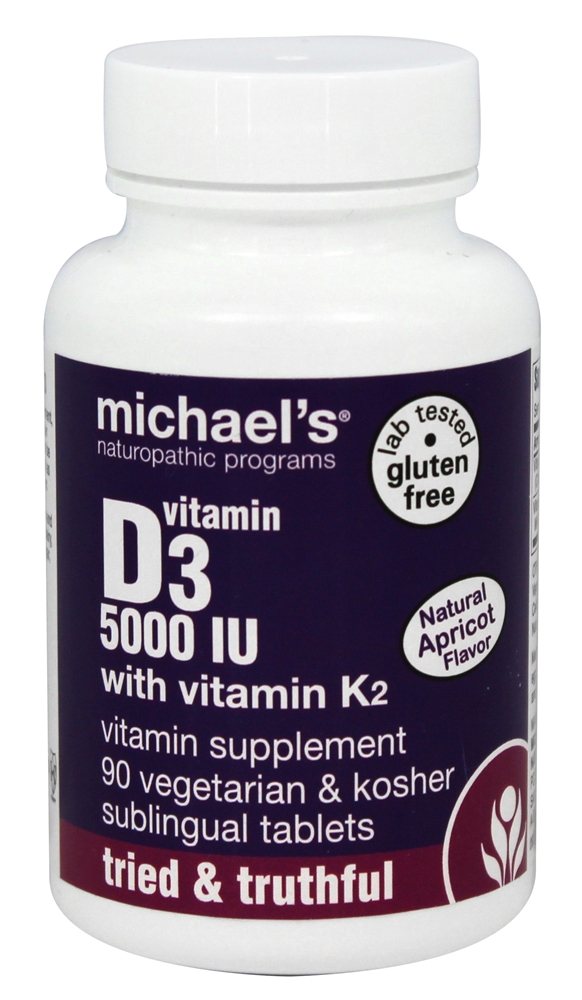 Michael's Naturopathic Programs - Vitamin D3 With Vitamin K2 Natural Apricot Flavor 5000 IU - 90 Tablets