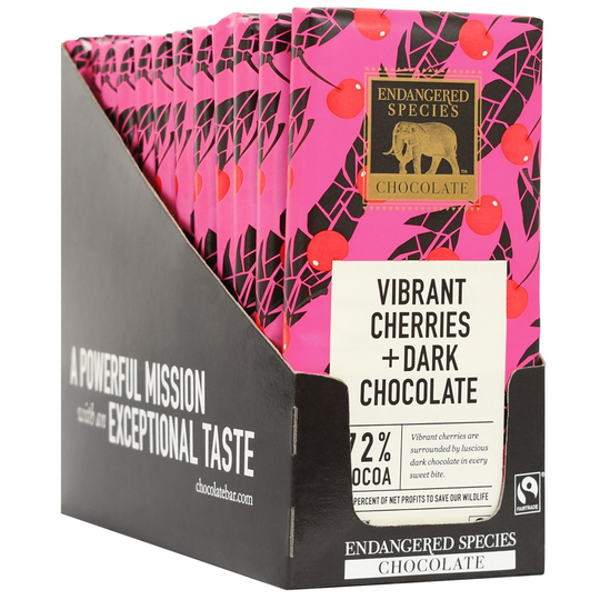Endangered Species - Dark Chocolate Bars Box 72 Cocoa Vibrant Cherries - 12 Bars