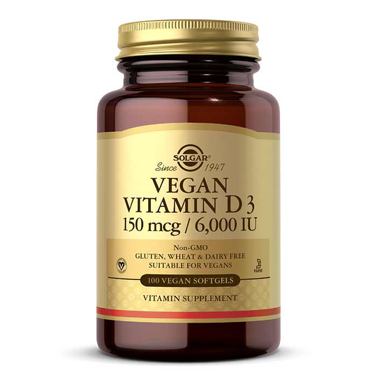 Solgar Vegan Vitamin D3 150 Mcg 6,000 IU 100 Vegan Softgels
