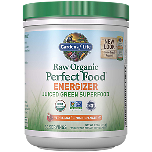 Raw Organic Perfect Food Energizer Powder - Juiced Green Superfood - Pomegranate Yerba Mate (30 Servings)
