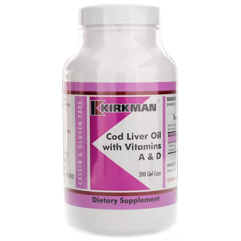 Kirkman Cod Liver Oil with Vitamins A & D 300 Gel Capsules