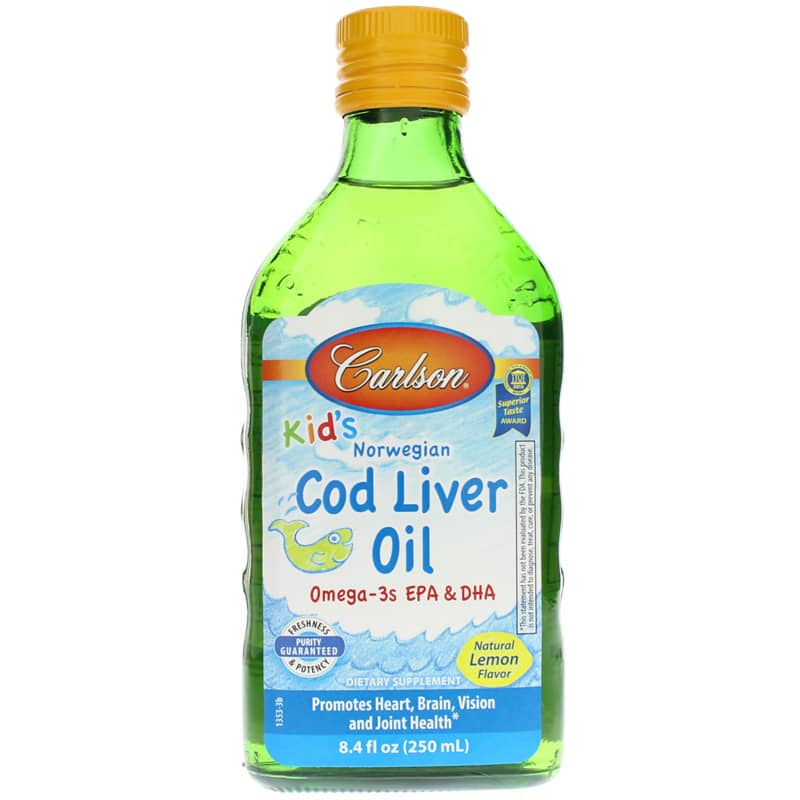 Carlson Labs Kids Cod Liver Oil Omega-3s with Natural Lemon Flavor 8.4 Oz