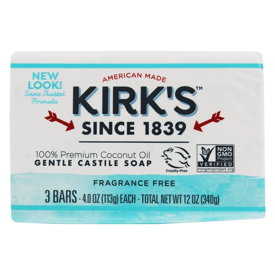 Kirk's Natural - Premium Coconut Oil Castile Soaps Fragrance Free - 3 Pack