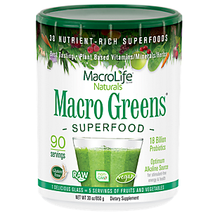 Macro Greens Superfood Powder - Optimum Alkaline Source & 18 Billion Probiotics (90 Servings)