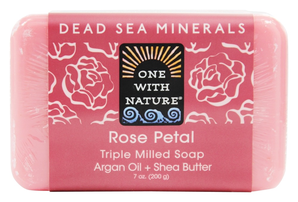 One With Nature - Dead Sea Mineral Bar Soap Mild Exfoliating Rose Petal - 7 oz.