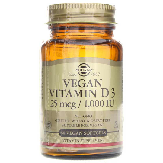 Solgar Vegan Vitamin D3 25 Mcg 1,000 IU, 60 Vegan Softgels