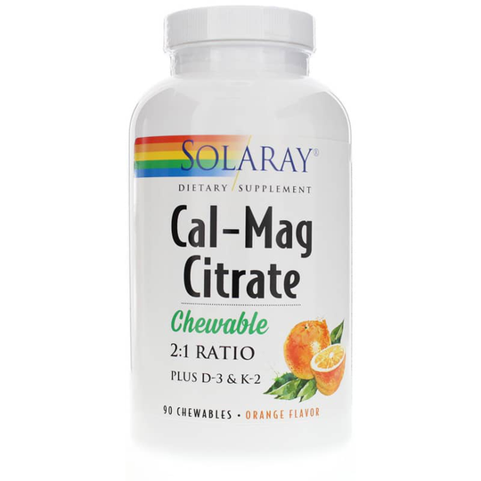 Solaray Cal-Mag Citrate Chewable 2:1 Ratio plus Vitamins D-3 & K-2 Orange 90 Chewable Tablets