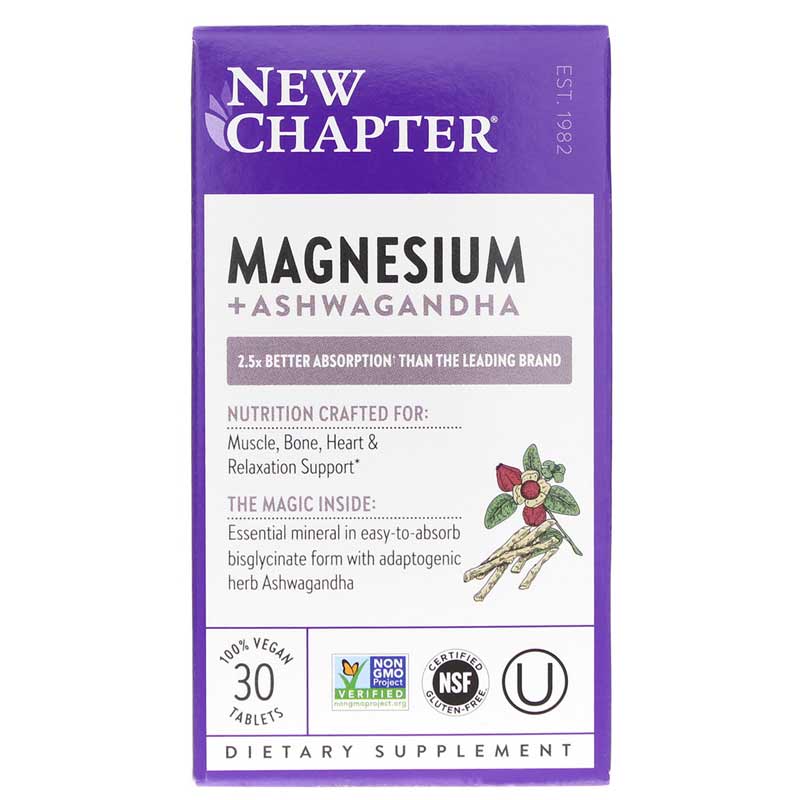 New Chapter Magnesium + Ashwagandha 30 Vegan Tablets