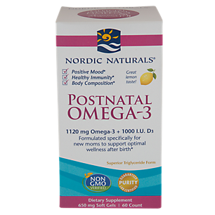 Postnatal Omega-3 - 1,120 MG Omega-3s + 1,000 IU Vitamin D3 - Lemon (60 Softgels)