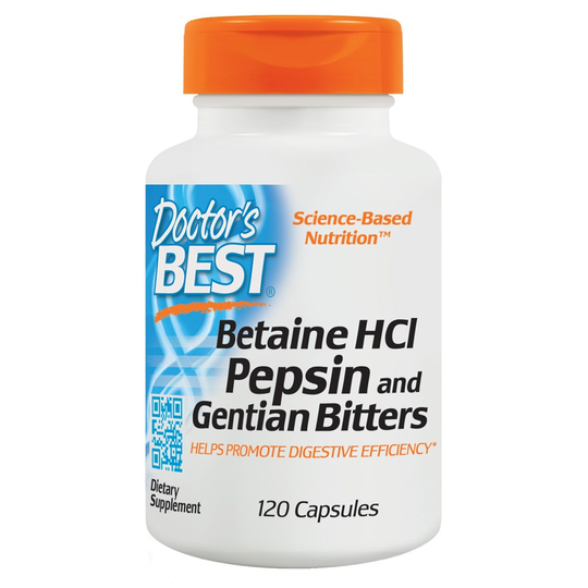 Doctor's Best - Betaine HCl Pepsin & Gentian Bitters - 120 Capsules