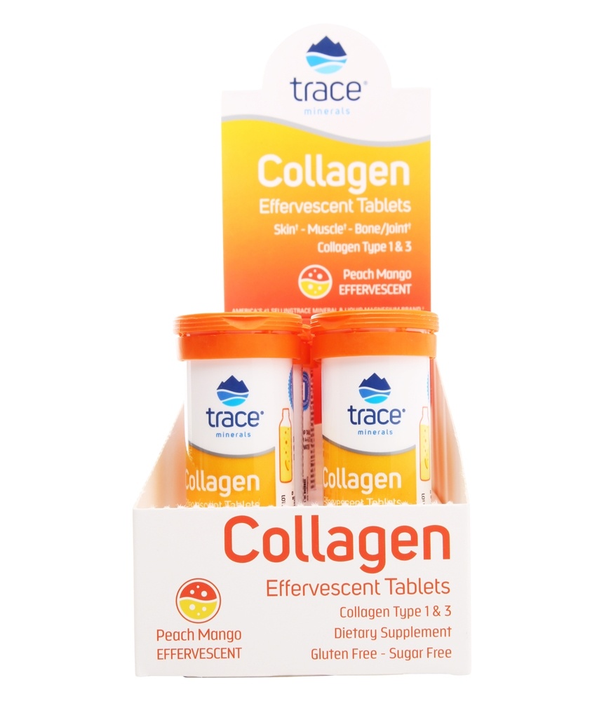 Trace Minerals Research - Collagen Type 1 & 3 Effervescent Tablets Peach Mango - 8 Tubes