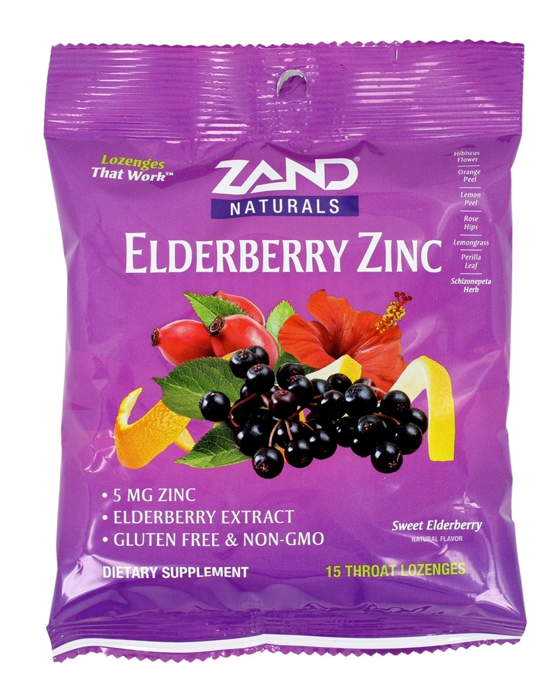Zand - Elderberry Zinc Throat Lozenges Sweet Elderberry Natural Flavor 5 mg. - 15 Lozenges