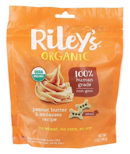 Riley's Organics - Organic Small Bone Dog Treats Peanut Butter and Molasses Recipe - 5 oz.