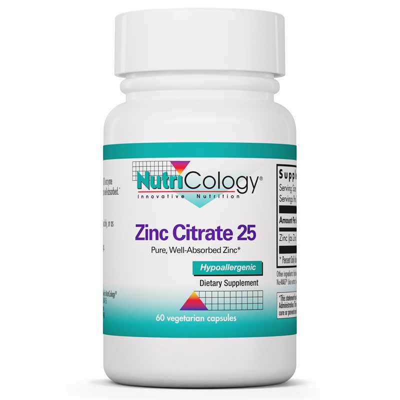 Nutricology Zinc Citrate 25 60 Veg Capsules