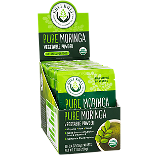 Pure Moringa Vegetable Powder - Calcium, Iron & Vitamin A - Complete Plant Protein (20 Single Serving Packets)