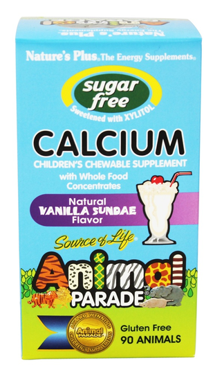 Natures Plus - Source Of Life Animal Parade Children's Calcium Sugar-Free Natural Vanilla Sundae Flavor - 90 Chewable Tablets