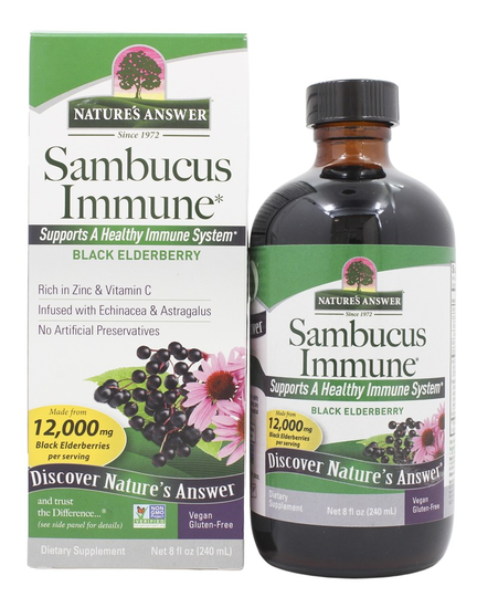 Nature's Answer - Sambucus Immune Black Elderberry Extract Infused with Echinacea & Astragalus - 8 fl. oz.