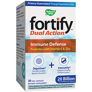 Fortify Dual Action Immune Defense Probiotics with Vitamin C & Zinc - 20 Billion CFUs (30 Vegetarian Capsules)