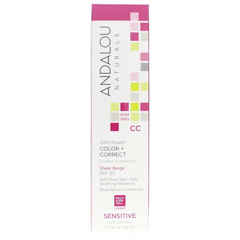 Andalou Naturals 1000 Roses Color + Correct SPF 30, Sensitive Formula Sheer Beige