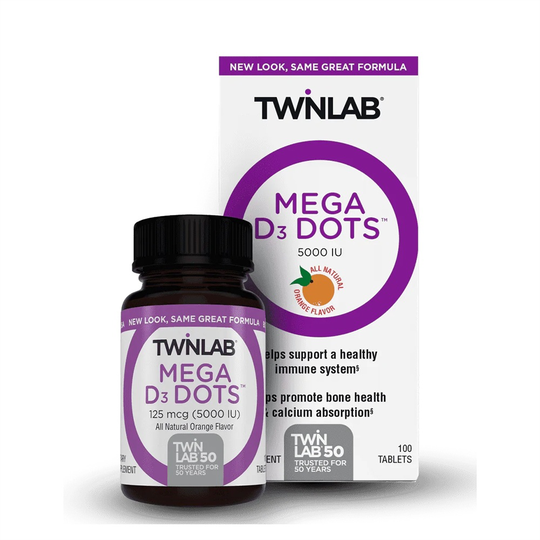Twinlab - Mega D3 Dots All Natural Orange Flavor 125 mcg. - 100 Tablets