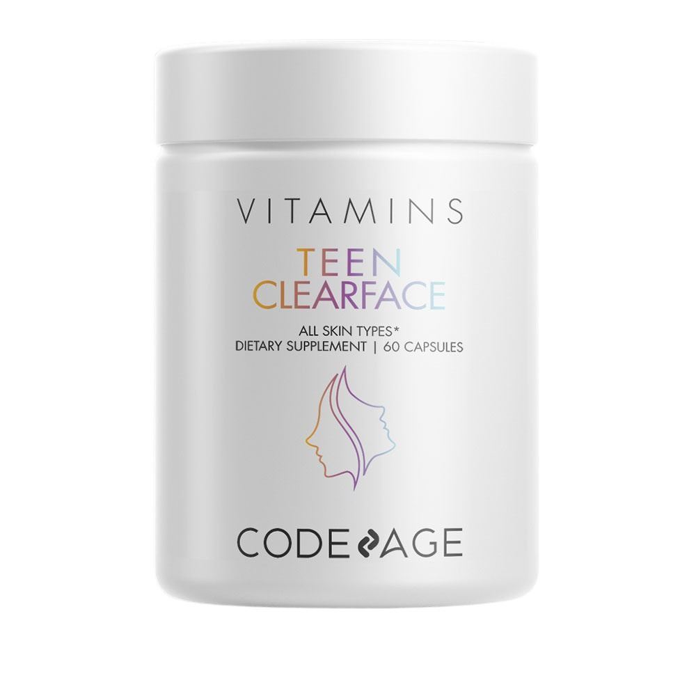 Codeage - Teen Clearface Adolescent Face Skin & Pimples Vitamins A C D3 E - 60 Capsules