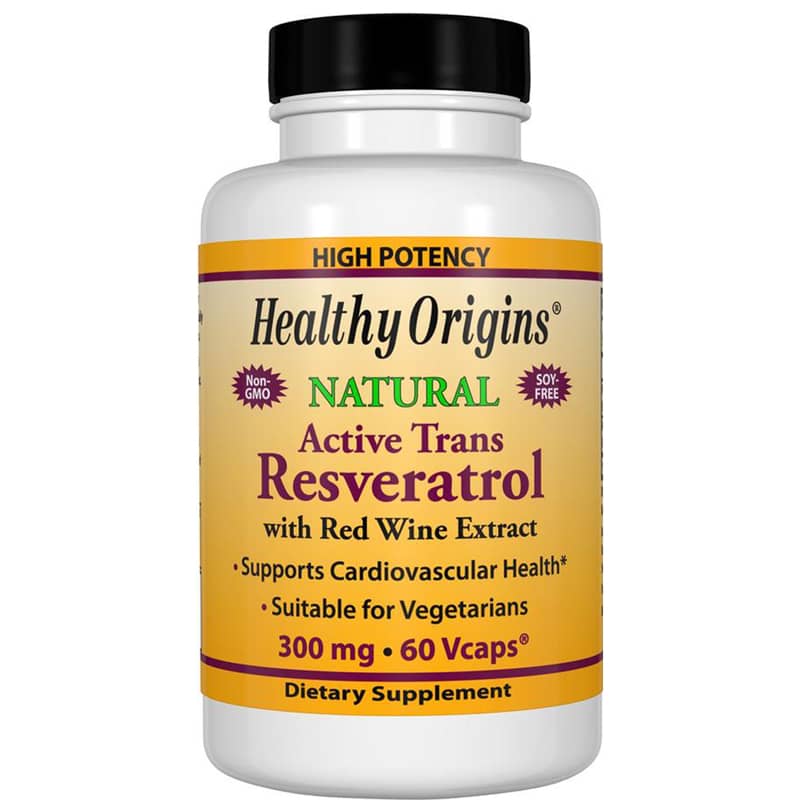 Healthy Origins Resveratrol with Red Wine Extract 300 Mg 60 Veg Capsules