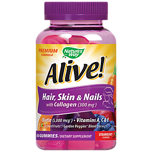 Alive! Hair, Skin & Nails Gummies with Collagen - Strawberry (60 Gummies)