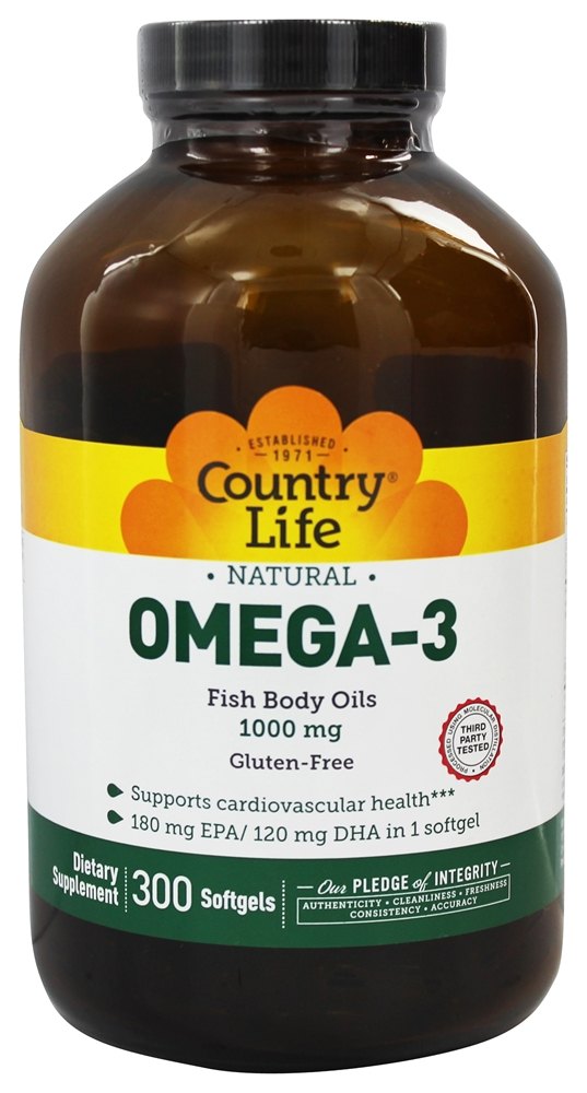 Country Life - Omega-3 Natural Fish Body Oils Providing EPA and DHA 1000 mg. - 300 Softgels