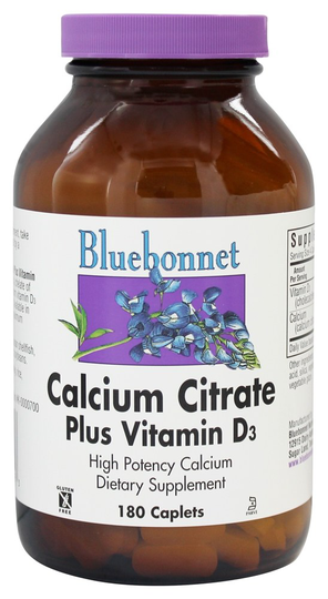 Bluebonnet Nutrition - Calcium Citrate Plus Vitamin D3 High Potency - 180 Caplets