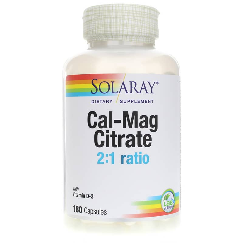 Solaray Cal-Mag Citrate 2:1 Ratio plus 1,000 IU Vitamin D-3 180 Capsules