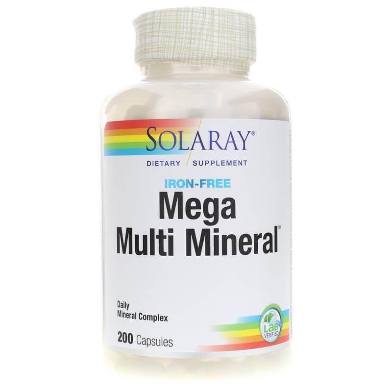 Solaray Mega Multi Mineral, Iron Free Formula 200 Capsules