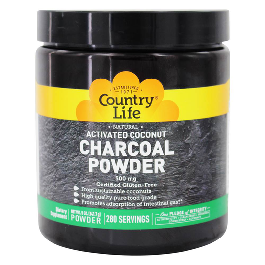 Country Life - Natural Activated Coconut Charcoal Powder 500 mg. - 5 oz.