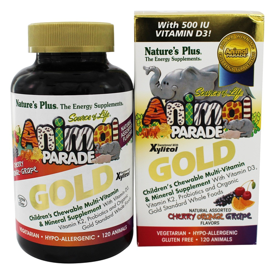 Natures Plus - Source of Life Animal Parade Gold Children's Chewable Multi-Vitamin & Mineral Natural Assorted Cherry Orange Grape Flavors -
