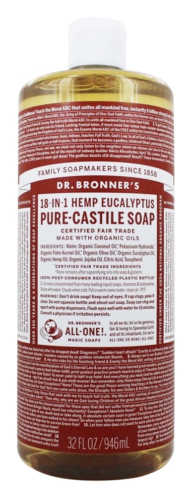 Dr. Bronners - 18-in-1 Hemp Pure Castile Liquid Soap Eucalyptus - 32 fl. oz.
