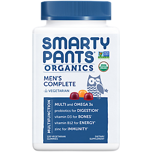 Men Complete Organic Gummy Multivitamin - Omegas 3s, Probiotics, Vitamin D3, B12, Zinc - Mixed Berry (120 Gummies)