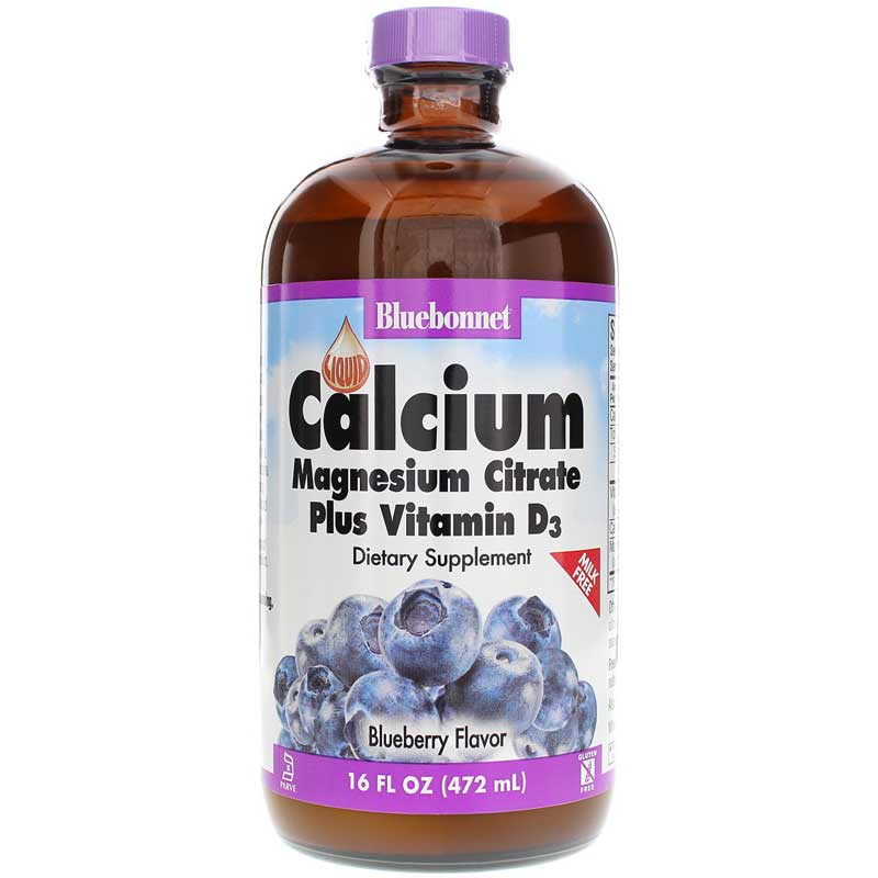 Bluebonnet Liquid Calcium Magnesium Citrate Plus Vitamin D3 Blueberry 16 Oz